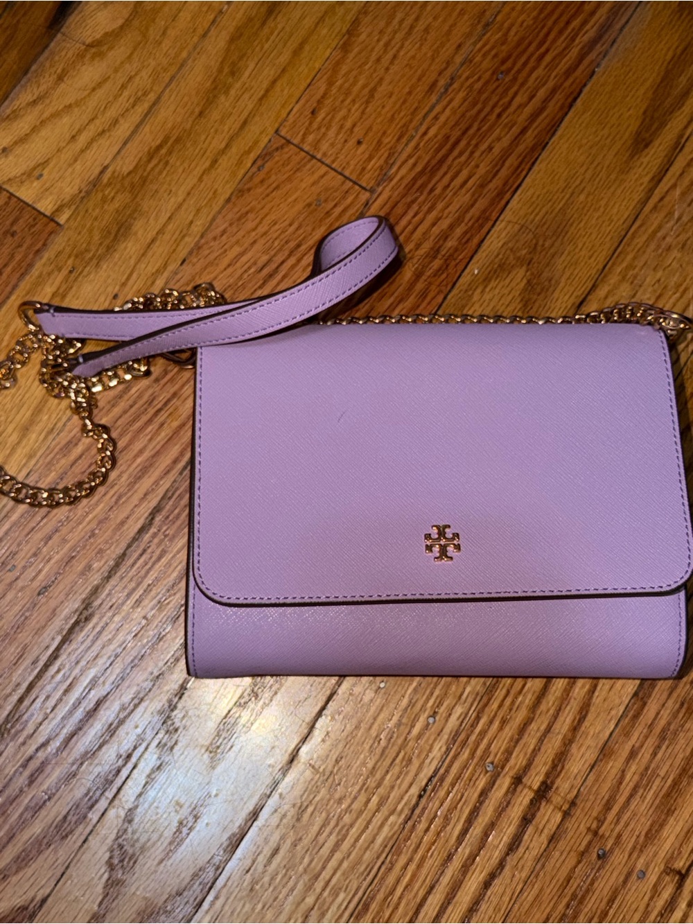 Tory Burch Lavender Leather Crossbody with Gold Chain